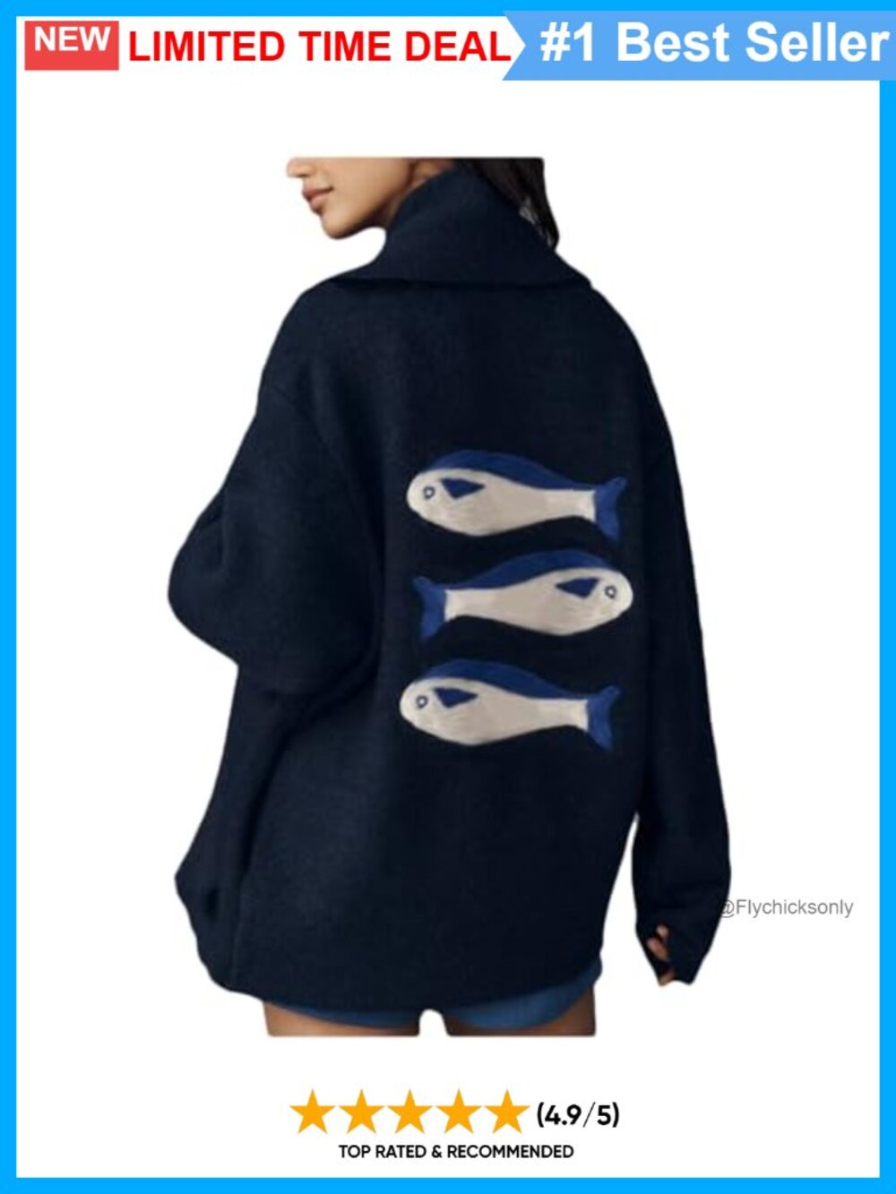 Women's Graphic Chunky Knit Cardigan Long Sleeve Button Down Oversized Sweater
